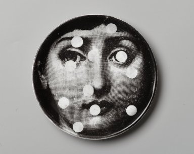 Piero Fornasetti (Italian, 1913–1988). <em>Plate, Theme and Variation</em>, ca. 1954. Glazed earthenware, 1/2 x 4 1/8 x 4 1/8 in. (1.3 x 10.5 x 10.5 cm). Brooklyn Museum, Gift of the Estate of Jane Adams Breed, 2005.37.5. Creative Commons-BY (Photo: Brooklyn Museum, 2005.37.5_PS2.jpg)