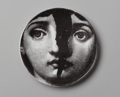 Piero Fornasetti (Italian, 1913–1988). <em>Plate, Theme and Variation</em>, ca. 1954. Glazed earthenware, 1/2 x 4 1/8 x 4 1/8 in. (1.3 x 10.5 x 10.5 cm). Brooklyn Museum, Gift of the Estate of Jane Adams Breed, 2005.37.6. Creative Commons-BY (Photo: Brooklyn Museum, 2005.37.6_PS2.jpg)