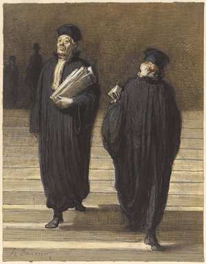 Honoré Daumier (Marseille, France, 1808–1879, Valmondois, France). <em>The Two Colleagues (Lawyers) (Les deux confrères [Avocats])</em>, 1865-1870. Opaque and transparent watercolor, black ink, and charcoal on wove paper, sheet: 10 × 7 13/16 in. (25.4 × 19.8 cm). Brooklyn Museum, Gift of Barbara Bisgyer Cohn, 2006.14 (Photo: Brooklyn Museum, 2006.14_PS1.jpg)