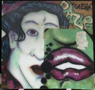 Chris Ellis aka Daze, American (born 1962). <em>Geisha</em>, 1984. Spray paint on canvas, 68 1/4 x 70 1/4 in.  (173.4 x 178.4 cm). Brooklyn Museum, Gift of Carroll Janis and Conrad Janis, 2006.24. © artist or artist's estate (Photo: Brooklyn Museum, 2006.24_PS1.jpg)