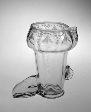  <em>Boot</em>, ca. 1720. Glass, 4 3/8 x 4 1/2 x 3 1/8 in.  (11.1 x 11.4 x 7.9 cm). Brooklyn Museum, Gift of Wunsch Foundation, Inc., 2006.82.3. Creative Commons-BY (Photo: Brooklyn Museum, 2006.82.3_bw.jpg)