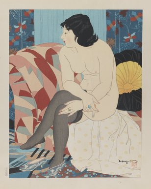 Ishikawa Toraji (Japanese, 1875-1964). <em>Relaxing, from the series Ten Types of Female Nudes</em>, 1934. Color woodblock print with mica on paper, 19 1/8 x 14 13/16 in. (48.6 x 37.6 cm). Brooklyn Museum, Gift of the Estate of Dr. Eleanor Z. Wallace, 2007.32.10. © artist or artist's estate (Photo: Brooklyn Museum, 2007.32.10_IMLS_PS3.jpg)