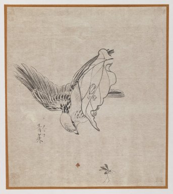 Unknown (Shinjo School). <em>Sparrow on Leaf</em>. Woodblock color print, 7 3/4 x 8 3/16 in. (19.7 x 20.8 cm). Brooklyn Museum, Gift of the Estate of Dr. Eleanor Z. Wallace, 2007.32.117 (Photo: Brooklyn Museum, 2007.32.117_IMLS_PS3.jpg)