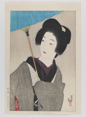 Ito Shinsui (Japanese, 1898-1972). <em>Drizzling Rain</em>, September, 1927. Color woodblock print on paper, Sheet: 14 1/2 x 19 3/16 in. (36.8 x 48.7 cm). Brooklyn Museum, Gift of the Estate of Dr. Eleanor Z. Wallace, 2007.32.11 (Photo: Brooklyn Museum, 2007.32.11_IMLS_PS3.jpg)
