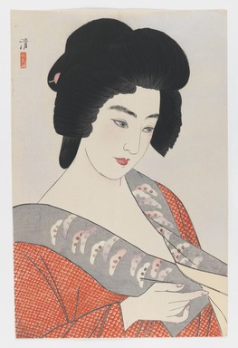 Kobayakawa Kiyoshi (Japanese, 1896–1948). <em>The Geisha Ichimaru</em>, ca. 1933. Color woodblock print with mica on paper, Sheet: 15 3/4 x 10 5/16 in. (40 x 26.2 cm). Brooklyn Museum, Gift of the Estate of Dr. Eleanor Z. Wallace, 2007.32.21 (Photo: Brooklyn Museum, 2007.32.21_IMLS_PS3.jpg)