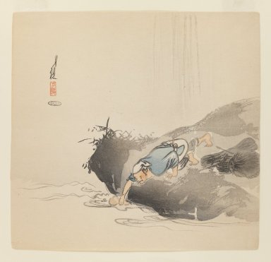 Ogata Gekko (Japanese, 1859-1920). <em>Filling Gourd with Water</em>, ca. 1890-1910. Color woodblock print on paper, 9 1/2 x 9 7/8 in. (24.1 x 25.1 cm). Brooklyn Museum, Gift of the Estate of Dr. Eleanor Z. Wallace, 2007.32.75 (Photo: Brooklyn Museum, 2007.32.75_IMLS_PS3.jpg)