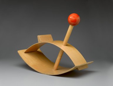 Gloria Caranica (American, born 1931). <em>"Rocking Beauty" Hobby Horse</em>, designed 1964–1966. Plywood, solid wood, pigment, 20 1/4 x 25 1/4 x 11 3/4 in. (51.4 x 64.1 x 29.8 cm). Brooklyn Museum, Bequest of Laura L. Barnes and gift of Mrs. James F. Bechtold, by exchange, 2007.38. Creative Commons-BY (Photo: Brooklyn Museum, 2007.38_threequarter_PS1.jpg)