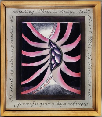 Judy Chicago (American, born 1939). <em>Is the Danger Drawing Nearer or Receeding, Six Views from the Womantree</em>, 1975. China paint on porcelain, frame: 16 x 14 in. (40.6 x 35.6 cm). Brooklyn Museum, Gift of Mary Ross Taylor, 2007.6.1. © artist or artist's estate (Photo: Brooklyn Museum, 2007.6.1_PS11.jpg)