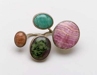 Art Smith (American, born Cuba, 1917–1982). <em>Cluster Knuckles Ring</em>, ca. 1968. Silver alloy, rhodochrosite, jade (?), turquoise (?), zoisite (?), 1 1/2 x 3 1/2 x 2 1/2 in. (3.8 x 8.9 x 6.4 cm). Brooklyn Museum, Gift of Charles L. Russell, 2007.61.17. Creative Commons-BY (Photo: Brooklyn Museum, 2007.61.17_PS2.jpg)