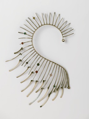 Art Smith (American, born Cuba, 1917–1982). <em>Metallic Boa Necklace</em>, ca. 1964. Silver, eight hardstones, 14 1/2 x 8 x 1 5/8 in. (36.8 x 20.3 x 4.1 cm). Brooklyn Museum, Gift of Charles L. Russell, 2007.61.5. Creative Commons-BY (Photo: Brooklyn Museum, 2007.61.5_PS2.jpg)