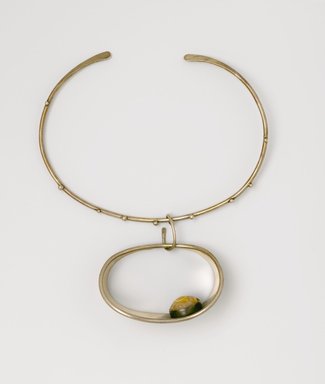 Art Smith (American, born Cuba, 1917–1982). <em>Stone-in-Cuff Necklace</em>, ca. 1969. Silver, semi-precious stone (prase), 7 1/2 x 6 3/8 x 1 1/2 in. (19.1 x 16.2 x 3.8 cm). Brooklyn Museum, Gift of Charles L. Russell, 2007.61.9. Creative Commons-BY (Photo: Brooklyn Museum, 2007.61.9_PS2.jpg)