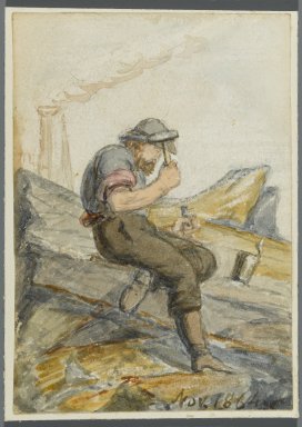 Karl L. H. Müller (American, born Germany, 1820–1887). <em>Stone Worker</em>, 1864. Watercolor over black media underdrawing, 5 x 3 1/2 in. (12.7 x 8.9 cm). Brooklyn Museum, Gift of the American Art Council, 2008.18.4. Creative Commons-BY (Photo: Brooklyn Museum, 2008.18.4_PS1.jpg)