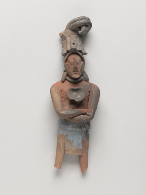 Maya. <em>Figurine of a Warrior</em>, 600-900. Ceramic, pigment, 7 x 2 1/8 x 1 1/2 in. (17.8 x 5.4 x 3.8 cm). Brooklyn Museum, Gift in memory of Frederic Zeller, 2009.2.15. Creative Commons-BY (Photo: , 2009.2.15_front_PS9.jpg)