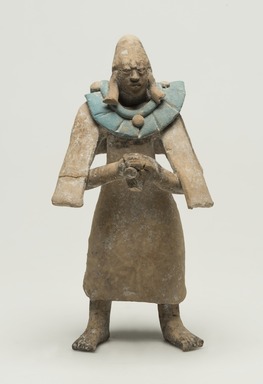 Maya. <em>Figurine of a Nobleman with Detachable Headdress</em>, 600-900. Ceramic, pigment, Figure: 6 1/2 x 3 x 3 in. (16.5 x 7.6 x 7.6 cm). Brooklyn Museum, Gift in memory of Frederic Zeller, 2009.2.18a-b. Creative Commons-BY (Photo: Brooklyn Museum, 2009.2.18a_overall_PS11.jpg)