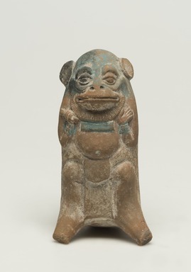 Maya. <em>Whistle in the Form of an Anthropomorphic Toad</em>, 600-900. Ceramic, pigment, 5 x 2 x 1 1/2 in. (12.7 x 5.1 x 3.8 cm). Brooklyn Museum, Gift in memory of Frederic Zeller, 2009.2.21. Creative Commons-BY (Photo: Brooklyn Museum, 2009.2.21_overall_PS11.jpg)