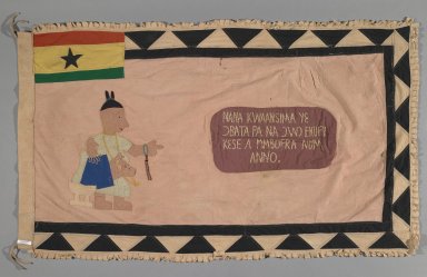 Fante. <em>Flag of a Female Asafo Captain (Frankaa)</em>, late 20th century. Textile with appliqué and embroidery, 56 3/4 x 35 in. (144.1 x 88.9 cm). Brooklyn Museum, Designated Purchase Fund, 2009.39.3. Creative Commons-BY (Photo: Brooklyn Museum, 2009.39.3_PS1.jpg)