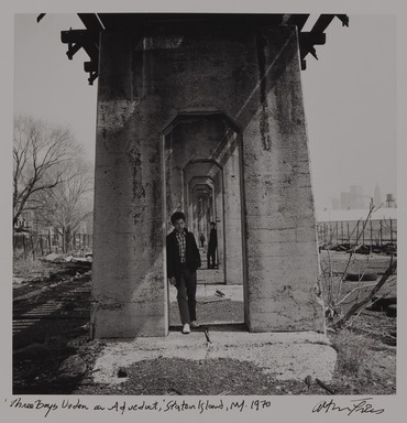 Arthur Tress (American, born 1940). <em>Three Boys Under an Aqueduct, Staten Island, NY</em>, 1970. Gelatin silver print, 11 x 14 in. (27.9 x 35.6 cm). Brooklyn Museum, Gift of William and Marilyn Braunstein, 2009.86.17. © artist or artist's estate (Photo: Brooklyn Museum, 2009.86.17_PS20.jpg)