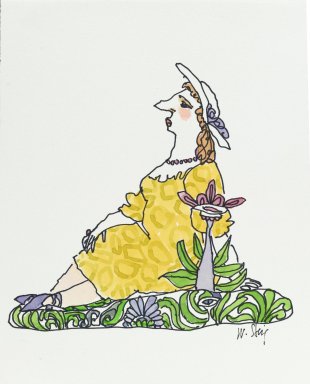 William Steig (American, 1907-2003). <em>[Untitled] (Seated Woman with Flower)</em>. Brooklyn Museum, Gift of Jeanne Steig, 2010.20.98. © artist or artist's estate (Photo: Brooklyn Museum, 2010.20.98_PS2.jpg)