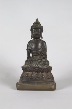  <em>Seated Buddha</em>, 1644-1911. Bronze with traces of pigment, 8 9/16 x 4 3/4 x 3 1/16 in. (21.7 x 12 x 7.8 cm). Brooklyn Museum, Bequest of Dr. Bertram H. Schaffner, 2010.48.64. Creative Commons-BY (Photo: Brooklyn Museum, 2010.48.64_PS5.jpg)