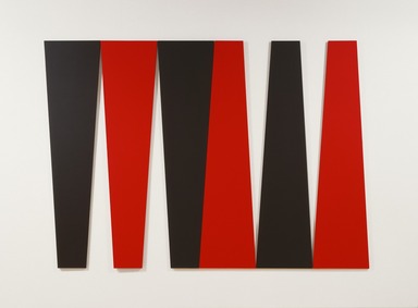 Leon Polk Smith (American, 1906-1996). <em>Arrangement in Black and Red</em>, 1980. Acrylic on canvas, 6 parts, overall: 120 x 180in. (304.8 x 457.2cm). Brooklyn Museum, Bequest of Leon Polk Smith, 2011.12.8a-f. © artist or artist's estate (Photo: Brooklyn Museum, 2011.12.8a-f_SL3.jpg)
