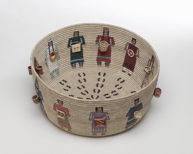 Carol Emarthle-Douglas (Northern Arapaho-Seminole, born 1959). <em>Gathering of Nations</em>, 2010. Waxed linen thread, single-rod hemp core, red and yellow cedar, reed, raffia, sweetgrass, pine needles, silk thread, cherry bark, artificial sinew, 7 x 11 1/2 x 11 1/2 in. (17.8 x 29.2 x 29.2 cm). Brooklyn Museum, Museum Collection Fund, 2011.5. Creative Commons-BY (Photo: Brooklyn Museum, 2011.5_view2_PS9.jpg)