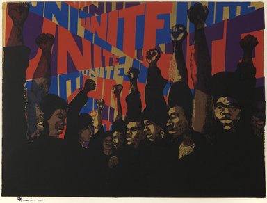 Barbara Jones-Hogu (American, 1938–2017). <em>Unite</em>, 1971. Screenprint on paper, image: 22 1/2 x 30 in. (57.2 x 76.2 cm). Brooklyn Museum, Dick S. Ramsay Fund, 2012.46. © artist or artist's estate (Photo: Brooklyn Museum, 2012.46_PS6.jpg)