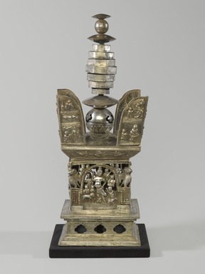  <em>Reliquary in the Shape of a Stupa</em>, 986 C.E. Silver, height: 14 in. (35.6 cm). Brooklyn Museum, Gift of Mrs. Walter N. Rothschild and anonymous gift, by exchange
, 2012.5a-d. Creative Commons-BY (Photo: Brooklyn Museum, 2012.5_side1_PS6.jpg)