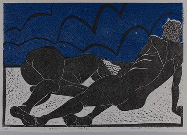 Dindga McCannon (American, born 1947). <em>Morning After</em>, 1973. Color linocut with oil-based ink, block: 13 1/2 × 19 1/2 in. (34.3 × 49.5 cm). Brooklyn Museum, Gift of R.M. Atwater, Anna Wolfrom Dove, Alice Fiebiger, Joseph Fiebiger, Belle Campbell Harriss, and Emma L. Hyde, by exchange, Designated Purchase Fund, Mary Smith Dorward Fund, Dick S. Ramsay Fund, and  Carll H. de Silver Fund, 2012.80.30. © artist or artist's estate (Photo: Brooklyn Museum, 2012.80.30_PS20.jpg)