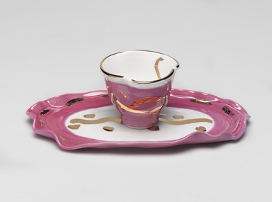 Betty Woodman (American, 1930-2018). <em>Study for Cup and Saucer</em>, 2012. Ceramic (porcelain), underglaze, glaze, gold enamel, a. cup: 2 1/4 × 3 in. (5.7 × 7.6 cm). Brooklyn Museum, Gift of Charles Woodman, 2013.19.2a-b. © artist or artist's estate (Photo: , 2013.19.2a-b_PS9.jpg)