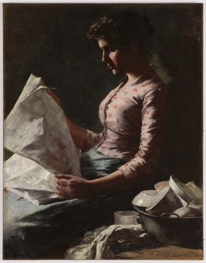 Frederick James Boston (American, 1855–1932). <em>The Morning News</em>, 1887. Oil on canvas, 28 × 22 in. (71.1 × 55.9 cm). Brooklyn Museum, Gift in loving memory of Mildred M. Lowe, 2013.24 (Photo: Brooklyn Museum, 2013.24_PS22.jpg)