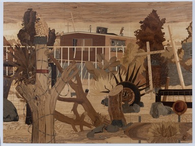 Alison Elizabeth Taylor (American, born 1972). <em>Security House</em>, 2008-2010. Wood veneer, shellac, 93 x 122 in. (236.2 x 309.9 cm). Brooklyn Museum, Gift of the Contemporary Art Acquisitions Committee, 2013.29.2a-c. © artist or artist's estate (Photo: Brooklyn Museum, 2013.29.2a-c_PS11.jpg)