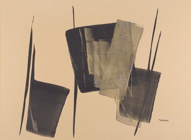 Toko Shinoda (Japanese, 1913–2021). <em>Fugue</em>, 1982. Silver and Sumi ink on paper mounted on wood panel, 21 x 30 in. (53.3 x 76.2 cm). Brooklyn Museum, Gift of Allison Tolman in honor of Dr. Susan L. Beningson, 2014.81. © artist or artist's estate (Photo: Brooklyn Museum, 2014.81_PS9.jpg)