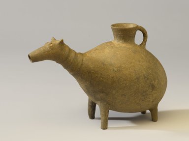  <em>Vessel in the Form of a Quadruped</em>, 250-50 B.C.E. Clay, slip, 7 1/4 x length 10 11/16 in. (18.4 x 27.1 cm). Brooklyn Museum, Gift of the Arthur M. Sackler Foundation, NYC, in memory of James F. Romano, 2015.65.11. Creative Commons-BY (Photo: Brooklyn Museum, 2015.65.11_PS9.jpg)