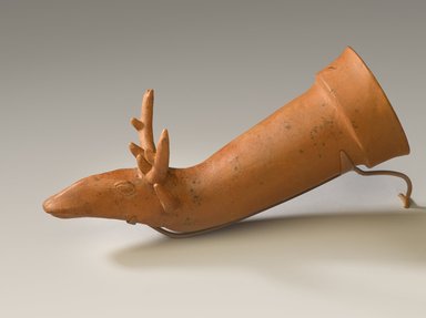  <em>Deer Head Rhyton</em>, ca. 1000-550 B.C.E. Clay, length: 13 3/16 in. (33.5 cm). Brooklyn Museum, Gift of the Arthur M. Sackler Foundation, NYC, in memory of James F. Romano, 2015.65.26. Creative Commons-BY (Photo: Brooklyn Museum, 2015.65.26_PS9.jpg)