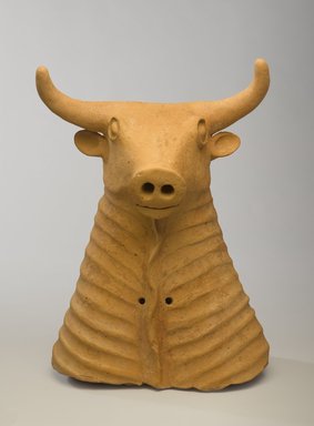  <em>Head and Neck of Bull</em>, ca. 1000–600 B.C.E. Clay, height: 12 13/16 in. (32.5 cm). Brooklyn Museum, Gift of the Arthur M. Sackler Foundation, NYC, in memory of James F. Romano, 2015.65.29. Creative Commons-BY (Photo: Brooklyn Museum, 2015.65.29_PS9.jpg)