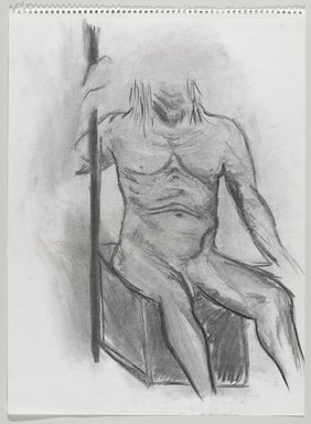 Jeremy Deller (British, born 1966). <em>Untitled (Seated Pose) from Iggy Pop Life Class by Jeremy Deller</em>, 2016. Natural charcoal and compressed charcoal with erasing on paper, 24 1/2 x 18 in. (62.2 x 45.7 cm). Brooklyn Museum, Brooklyn Museum Collection, 2016.3.11e. © artist or artist's estate (Photo: Brooklyn Museum, 2016.3.11e_PS9.jpg)