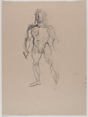 Jeremy Deller (British, born 1966). <em>Untitled (Standing Pose) from Iggy Pop Life Class by Jeremy Deller</em>, 2016. Natural charcoal on beige paper, 23 3/4 x 18 in. (60.3 x 45.7 cm). Brooklyn Museum, Brooklyn Museum Collection, 2016.3.13a. © artist or artist's estate (Photo: Brooklyn Museum, 2016.3.13a_PS9.jpg)