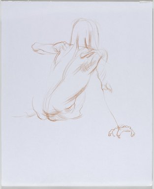 Jeremy Deller (British, born 1966). <em>Untitled (Sitting Pose) from Iggy Pop Life Class by Jeremy Deller</em>, 2016. Orange colored pencil on paper, 17 x 14 in. (43.2 x 35.6 cm). Brooklyn Museum, Brooklyn Museum Collection, 2016.3.14d. © artist or artist's estate (Photo: Brooklyn Museum, 2016.3.14d_PS9.jpg)