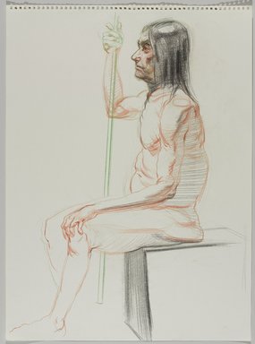 Jeremy Deller (British, born 1966). <em>Untitled (Seated Pose) from Iggy Pop Life Class by Jeremy Deller</em>, 2016. Colored pencils and charcoal on paper, 24 1/2 x 18 in. (62.2 x 45.7 cm). Brooklyn Museum, Brooklyn Museum Collection, 2016.3.14f. © artist or artist's estate (Photo: Brooklyn Museum, 2016.3.14f_PS9.jpg)