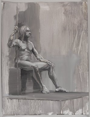 Jeremy Deller (British, born 1966). <em>Untitled (Seated Pose) from Iggy Pop Life Class by Jeremy Deller</em>, 2016. Opaque watercolors on polypropylene, 26 x 20 in. (66 x 50.8 cm). Brooklyn Museum, Brooklyn Museum Collection, 2016.3.19e. © artist or artist's estate (Photo: Brooklyn Museum, 2016.3.19e_PS9.jpg)
