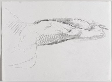 Jeremy Deller (British, born 1966). <em>Untitled (Lying Pose) from Iggy Pop Life Class by Jeremy Deller</em>, 2016. Graphite pencil on paper, 10 1/4 x 14 in. (26 x 35.6 cm). Brooklyn Museum, Brooklyn Museum Collection, 2016.3.1b. © artist or artist's estate (Photo: Brooklyn Museum, 2016.3.1b_PS9.jpg)