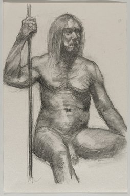 Jeremy Deller (British, born 1966). <em>Untitled (Seated Pose) from Iggy Pop Life Class by Jeremy Deller</em>, 2016. Natural charcoal on paper, 6 x 4 in. (15.2 x 10.2 cm). Brooklyn Museum, Brooklyn Museum Collection, 2016.3.9d. © artist or artist's estate (Photo: Brooklyn Museum, 2016.3.9d_PS9.jpg)