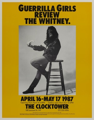 Guerrilla Girls (established United States, 1985). <em>Guerrilla Girls Review the Whitney</em>, 1987. Offset lithograph, 22 × 17 in. (55.9 × 43.2 cm). Brooklyn Museum, Gift of Guerrilla Girls BroadBand, Inc., 2017.26.14. © artist or artist's estate (Photo: Brooklyn Museum, 2017.26.14_PS20.jpg)