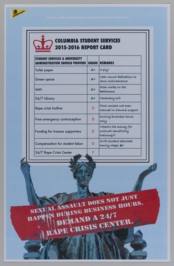 Guerrilla Girls BroadBand, Inc., (established United States, 2001). <em>Columbia Campus Rape Awareness</em>, 2016. Offset lithograph, 17 × 11 in. (43.2 × 27.9 cm). Brooklyn Museum, Gift of Guerrilla Girls BroadBand, Inc., 2017.26.53 (Photo: Brooklyn Museum, 2017.26.53_PS20.jpg)