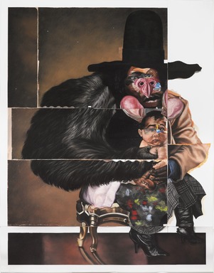Nathaniel Mary Quinn (American, born 1977). <em>Big Rabbit, Little Rabbit</em>, 2017. Charcoal, gouache, soft pastel, oil pastel, oil paint, paint stick, acrylic silver powder on paper, 72 × 56 in. (182.9 × 142.2 cm). Brooklyn Museum, Purchase gift of Stephanie and Tim Ingrassia, 2017.33. © artist or artist's estate (Photo: Brooklyn Museum, 2017.33_PS11.jpg)