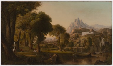 Robert Seldon Duncanson (American, 1821-1872). <em>Copy after Thomas Cole's "Dream of Arcadia,"</em> 1852. Oil on canvas, frame: 34 1/8 x 52 x 4 in. (86.7 x 132.1 x 10.2 cm). Brooklyn Museum, Gift of Charlynn and Warren Goins, 2020.13.1 (Photo: Brooklyn Museum, 2020.13.1_PS22.jpg)
