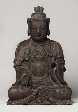  <em>Figure of Seated Bodhisattva</em>, mid 17th century. Wood, lacquer, 16 15/16 × 11 × 8 1/4 in. (43 × 28 × 21 cm). Brooklyn Museum, Gift of the Carroll Family Collection, 2021.17.6 (Photo: Brooklyn Museum, 2021.17.6_PS11.jpg)