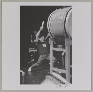 Corky Lee (American, 1947–2021). <em>Alan Okada at Soh Daiko Rehearsal for Day of Remembrance</em>, 1998; published 1999, distributed 2022. Offset lithograph, sheet: 10 3/4 × 10 3/4 in. (27.3 × 27.3 cm). Brooklyn Museum, Gift of Eugenie Tsai, 2022.10.25 (Photo: Brooklyn Museum, 2022.10.25_PS20.jpg)