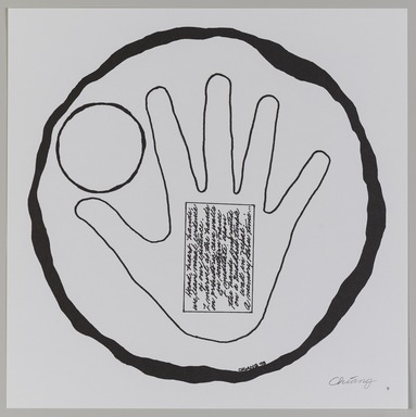 Jean Chiang. <em>Hand</em>, 1998; published 1999, distributed 2022. Offset lithograph, sheet: 10 3/4 × 10 3/4 in. (27.3 × 27.3 cm). Brooklyn Museum, Gift of Eugenie Tsai, 2022.10.9 (Photo: Brooklyn Museum, 2022.10.9_PS20.jpg)