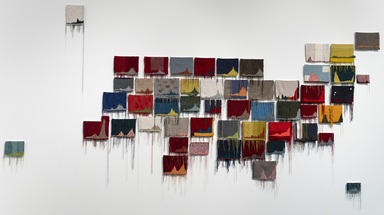 Toni Ross. <em>Finding Beauty in a Dark Place</em>, 2020-21. Cotton, linen, mohair, cashmere, merino wool, silk, 90 × 216 in. (228.6 × 548.6 cm). Brooklyn Museum, Purchase gift of Adam Bartos and Mahnaz Ispahani Bartos, Judi Caron, Robert A. Seder and Deborah Harmon, Susan Jacobson, and an Anonymous Donor, 2022.13. © artist or artist's estate (Photo: Brooklyn Museum, 2022.13_in_situ_01_PS20.jpg)